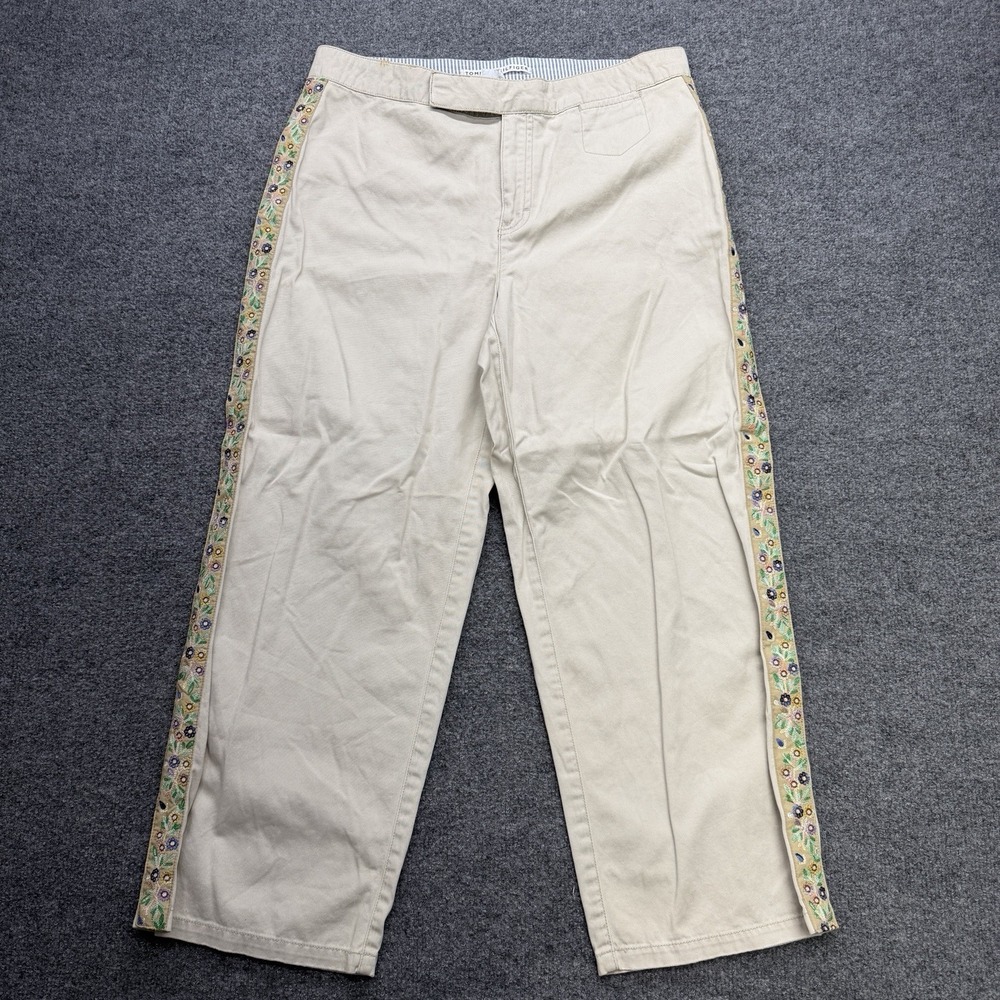 Tommy Hilfiger Women's Khaki Pants‎ Size 10 Flower Embroidery Y2K Spring